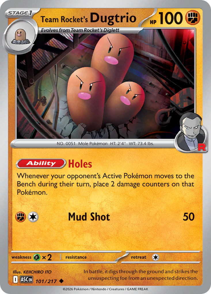 Team Rocket's Dugtrio - Reverse Holo - Team Rocket (ASC 101) – Ascended Heroes – Normal