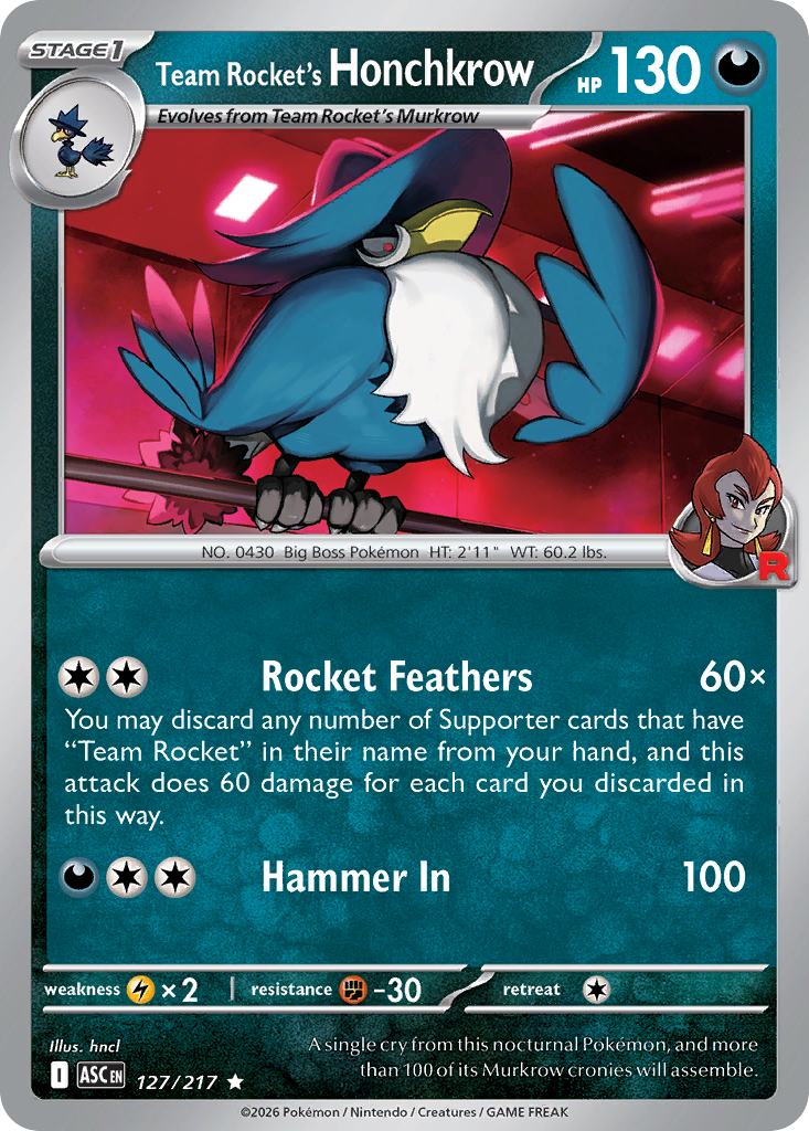 Team Rocket's Honchkrow - Reverse Holo - Energy Pattern (ASC 127) – Ascended Heroes – Normal
