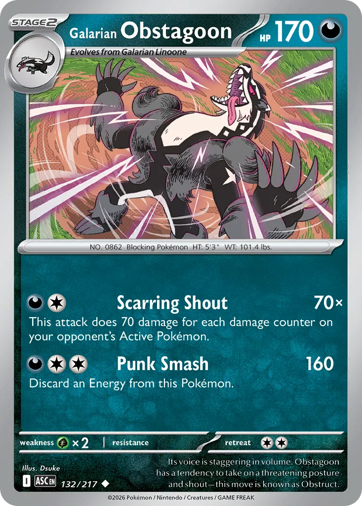 Galarian Obstagoon - Reverse Holo - Energy Pattern (ASC 132) – Ascended Heroes – Normal
