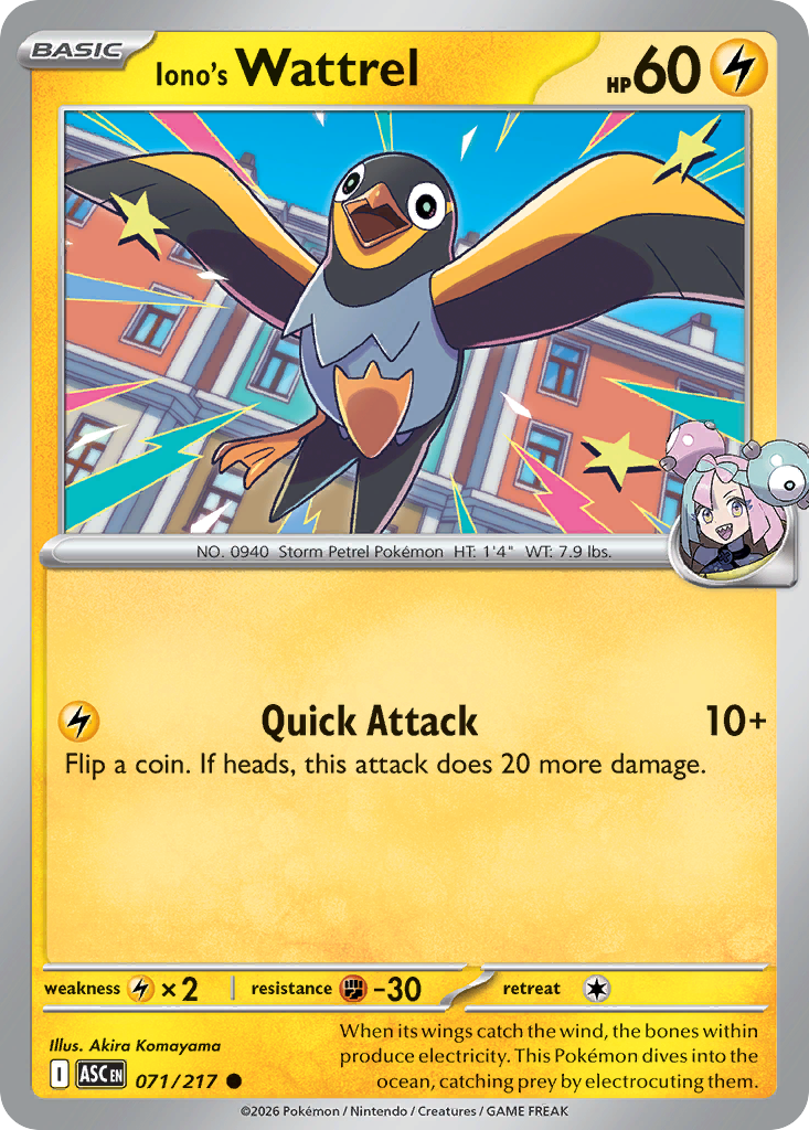 Iono's Wattrel - Reverse Holo - Ball Pattern (ASC 071) – Ascended Heroes – Normal