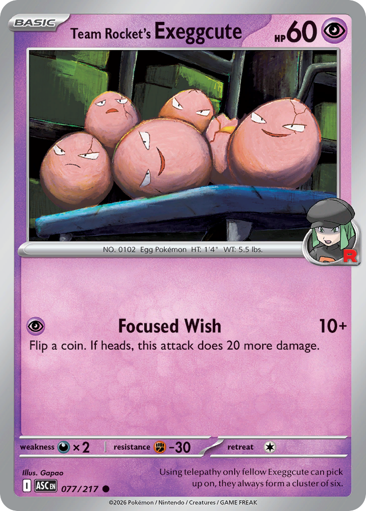Team Rocket's Exeggcute - Reverse Holo - Team Rocket (ASC 077) – Ascended Heroes – Normal