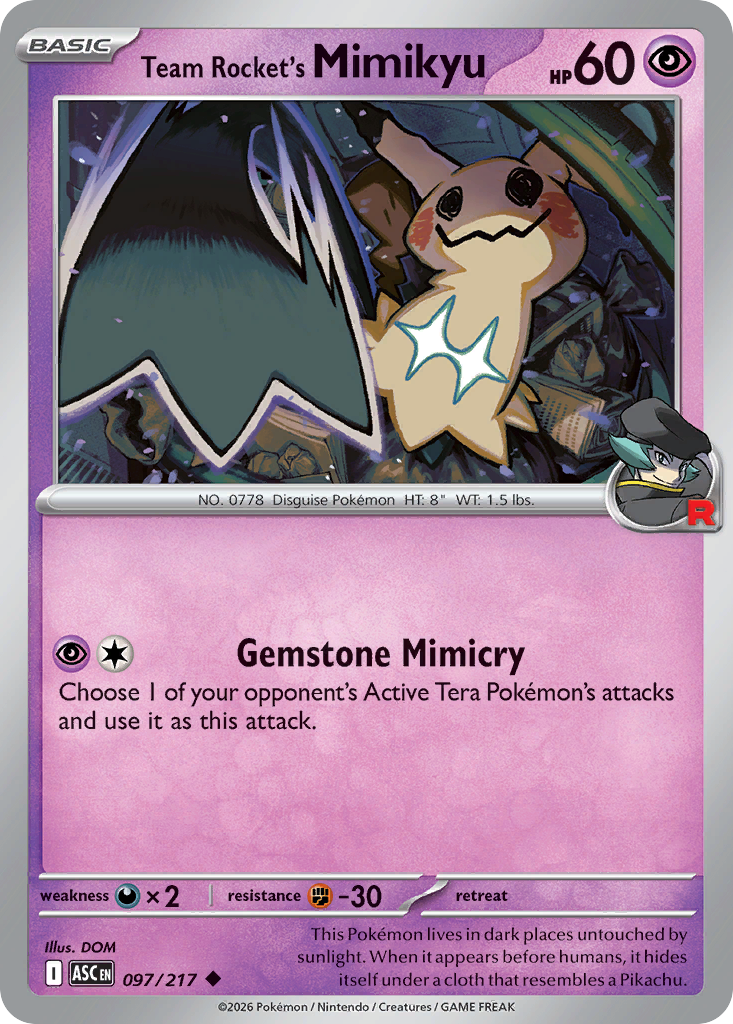 Team Rocket's Mimikyu - Reverse Holo - Team Rocket (ASC 097) – Ascended Heroes – Normal