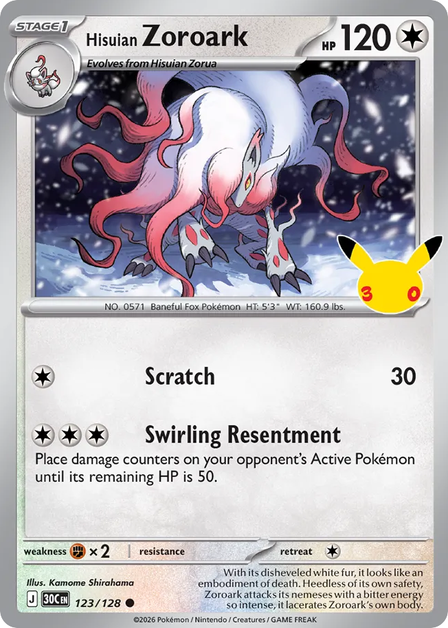 Hisuian Zoroark (30C 123) – 30th Celebration – Normal