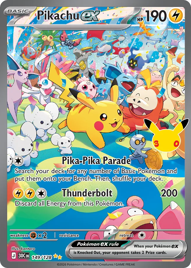 Pikachu ex (30C 149) – 30th Celebration – Normal