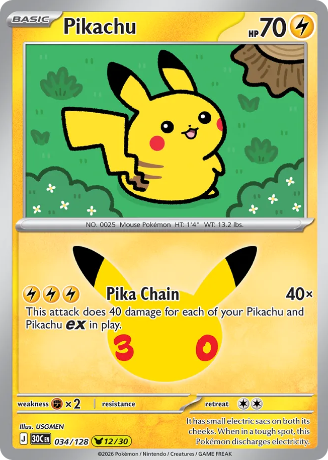 Pikachu (30C 034) – 30th Celebration – Normal