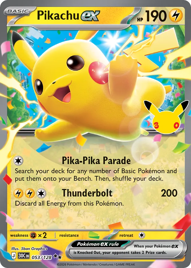 Pikachu ex (30C 053) – 30th Celebration – Normal
