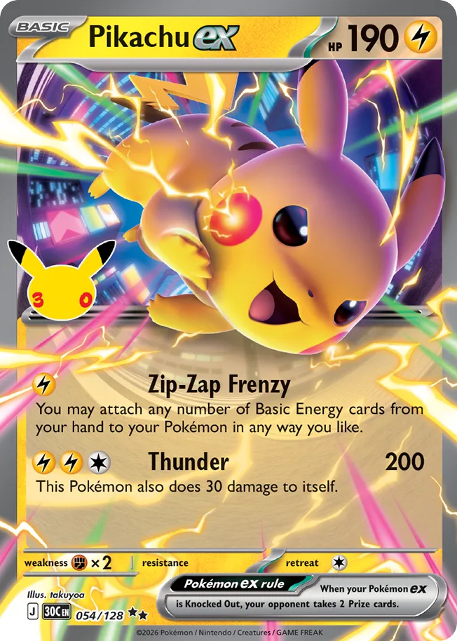 Pikachu ex (30C 054) – 30th Celebration – Normal