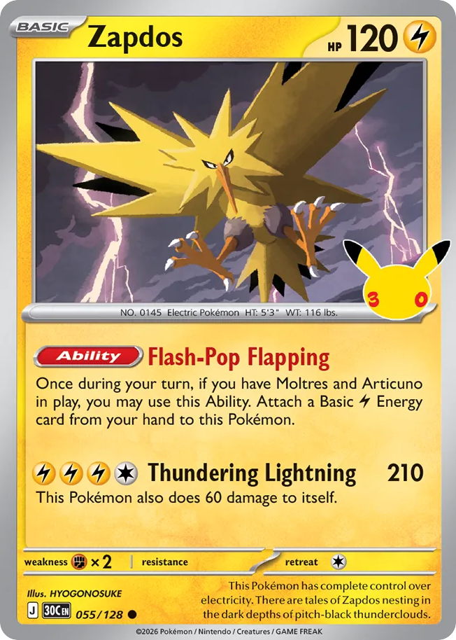 Zapdos (30C 055) – 30th Celebration – Normal