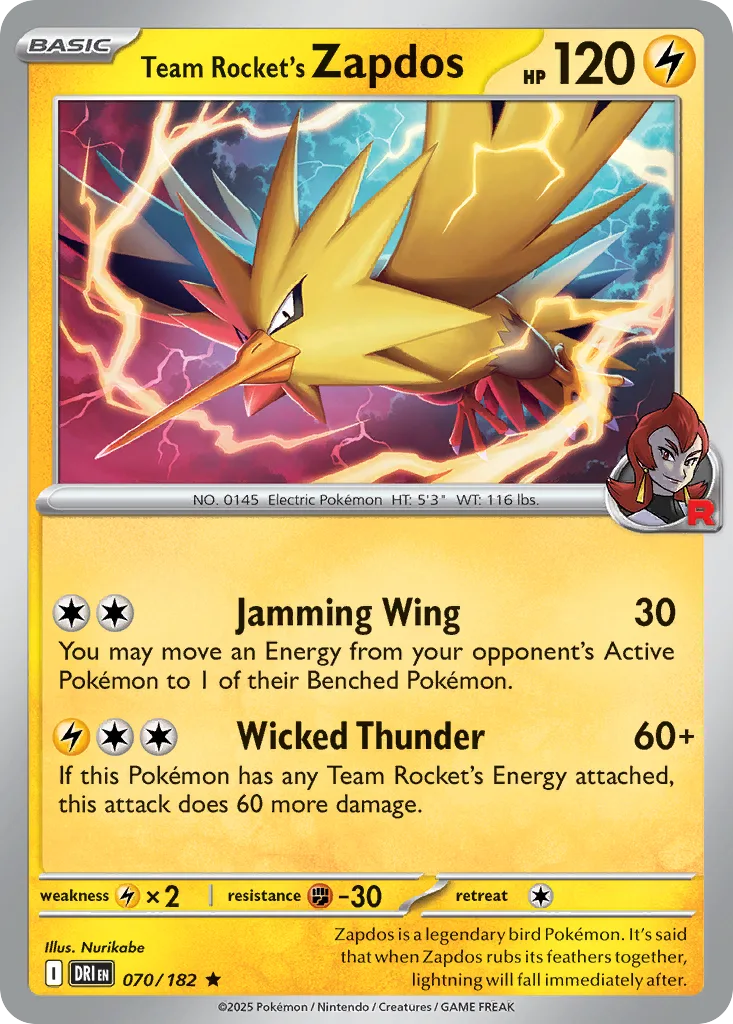 Team Rocket's Zapdos - HOLO (DRI 070) – Destined Rivals – Normal